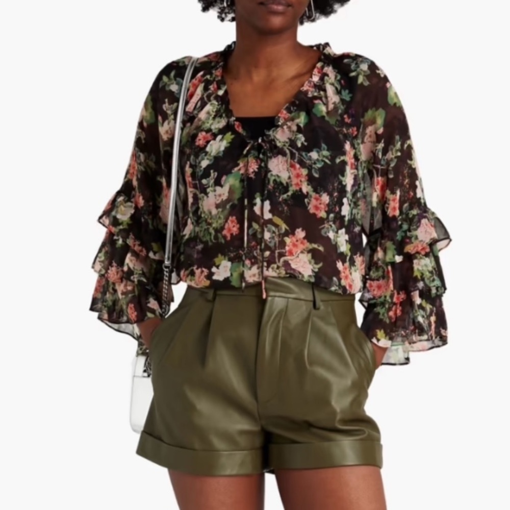 ALICE + OLIVIA Kallie ruffled floral-print georgette blouse in Romance